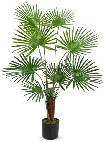 Hollyone 90 cm Künstliche Areca Palme, Gefälschte Tropische Fächerpalme mit 8 Großen Blättern, Künstliche Pflanzen im Topf, Indoor & Outdoor Dekorative Grünpflanze für Haus, Büro, Garten Dekoration