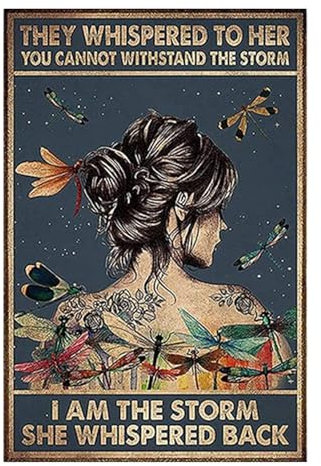 Positive Quotes Wall Decor - She Whispered Back I Am The Storm - Hippie Boho Inspirational Quotes Wall Art, Motivational Poster Gifts for Women, Rustic Wall Pictures Bedroom Living Room Home Decor