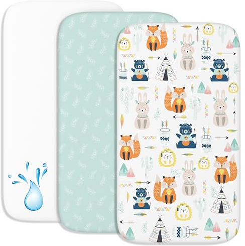 2 Sabanas Minicuna + 1 cubrecolchon para minicunas para Bebes Impermeable elástico - Lote de 3 Ropa de Cuna - Talla 55x90cm - Compatible con cunas, colchon - Niño y Niña - Zorro