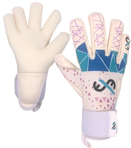 ExE-GK Fotbollsmålvaktshandske Inception professionell målvaktshandske för vuxna, ungdomar och barn, pojkar, flickor, 4 mm kontakt latex, negativt snitt, dubbel handledsrem, inre greppprickar (9)