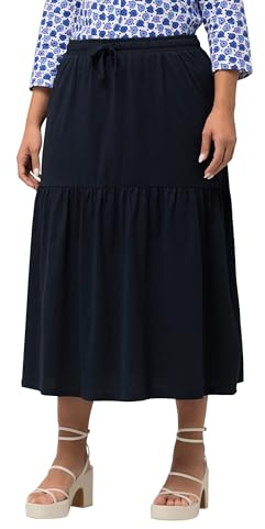 Ulla Popken Damen große Größen Übergrößen Plus Size Jerseyrock, Struktur, A-Linie, Volant, Elastikbund Marine 46+ 829068130-46+