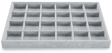 Papten bandeja de terciopelo apilable para joyas, cajón para guardar joyas bandeja organizadora 24 compartimentos expositor de joyas para pendientes anillo (Gris)