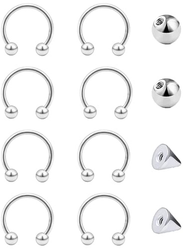 Besyvvin Herradura Piercing Nariz Labio Septum Anillo 16G Acero Inoxidable Plata 8mm Circular Barbell Piercing Ceja Helix Cartílago Pendientes Daith Rook Joyería Piercing