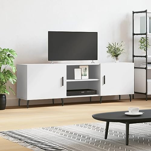 TJROO Mobile Porta TV Bianco 150x30x50cm in Legno Multistrato y Ferro - Consolle Televisione con Ante e Mensola
