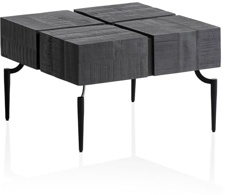 FineBuy Couchtisch 60x60x40 cm Akazie Massivholz mit Metallbeinen