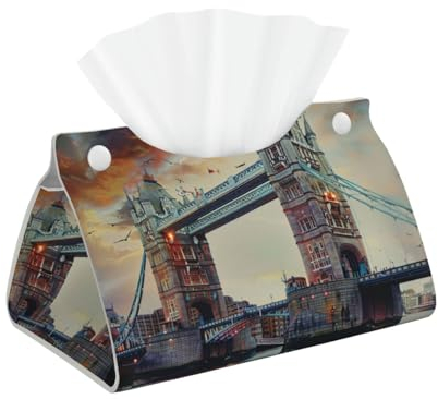 Historische Old Tower Bridge London bedruckte Taschentuchbox-Abdeckung, stilvoller Leder-Tuchpapierhalter für Zuhause, Hotel, Auto, Büro