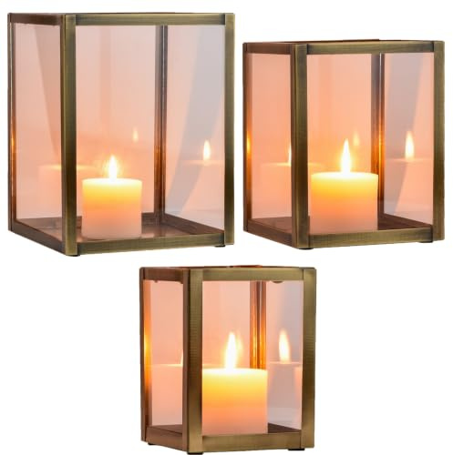 3er Set Skandinavisches Windlicht Souma edel aus Metall, Kupfer 27 cm