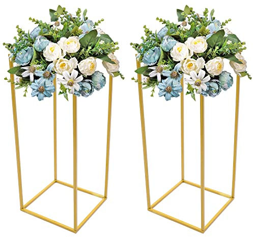WOLEGM Supporto per fiori in metallo, 25 x 25 x 60 cm, 2 colonne di fiori per matrimoni, per casa, feste, matrimoni, oro
