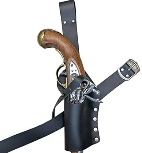 MDFCZXP Renaissance Piratengürtel Holster PU-Leder Steinschlosshalter Scheide Fallbein Oberschenkelgurt Ausrüstung Erwachsene Cosplay Kleidung Requisite,Schwarz,15cm
