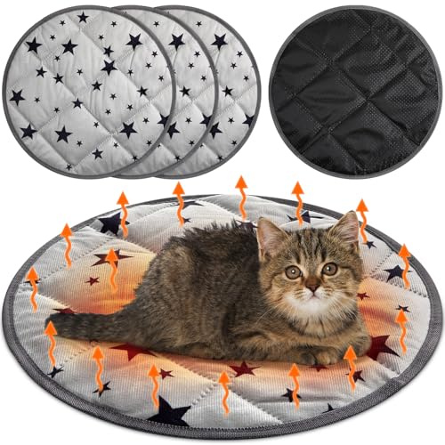 Namalu 4 Pack Self Warming Heating Cat Bed, Gray, 15.7 Inch, Round | Star Pattern Cat Mat, Soft Dog Crate Pad, Thermal PET Mat, Anti Slip Kennel Dog Washable Warming Bed, for Outdoor Indoor