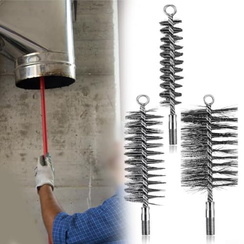 3PCS Furnace Pipe Wire Brush, Pipe Brush Heating Boiler Wire Brush Chimney Brush, for Cleaning Stove Pipes 30/50/80 mm