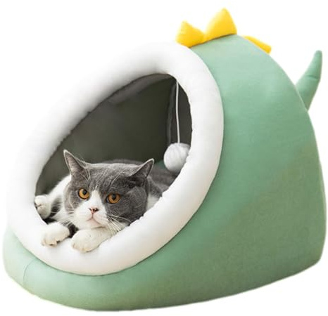 Letti Per Gatti E Cani Interni - Letto Per Gatti | Letto Cuccia Per Gatti | Grotta Di Gatto Casa Peluche Per | Cesto Per Gatto Semi-Chiuso Con Giocattolo Appeso E Cuscino Rimovibile Lavabile