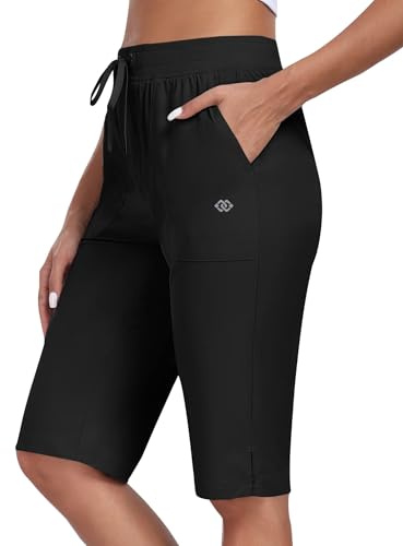 MoFiz Cargoshorts dam sommar vandringsbyxor, lätta golfshorts med fickor för camping, sport, volleyboll, utomhus, svart, 3XL