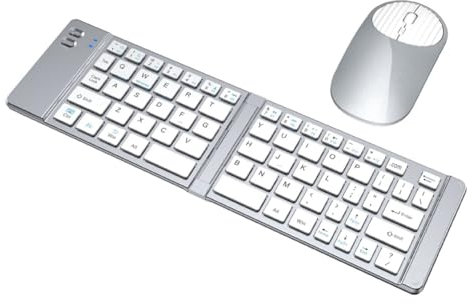 Fangxuee Juego de Teclado y Ratón Inalámbricos Bluetooth de 2,4 G con Carga Tipo C, Apto para Teléfonos Móviles y Tabletas, Teclado Plegable B