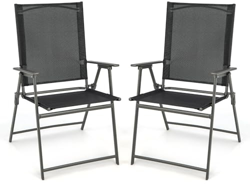 KOMFOTTEU Gartenstühle, Klappstühle tragbar mit Armlehnen, Balkonstühle mit ergonomischer Rückenlehne, Campingstühle bis 150 kg, Outdoor Stühle wetterfest für Garten, Balkon (2 Stück, Schwarz)