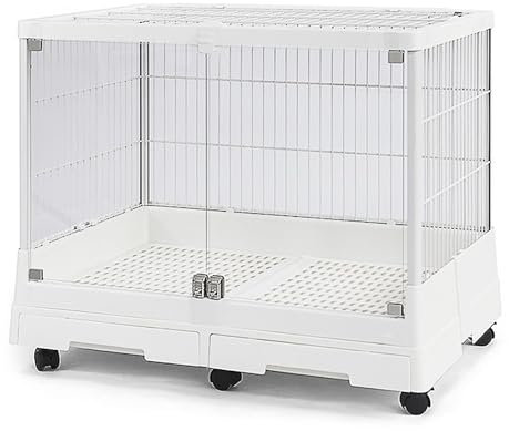 WPWSDWMX Kaninchenstall für Draußen mit Ausziehbaren Tabletts, Kaninchenkäfig auf Rädern, tür aus Gehärtetem Glas und Hasenstall aus Metall, Abnehmbares Meerschweinchenhaus(White)