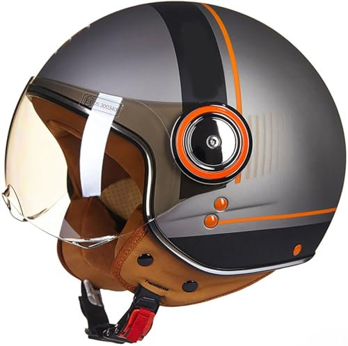 Retrò Mezzo Casco Scooter Crociera Bicicletta Casco A Scodella Scooter Motorino Mezzo Elmetto Moto DOT/ECE Omologato Cromwell Caschi Portatile Mezzi Caschi Jet Casco Scodella 4,L=59-60CM