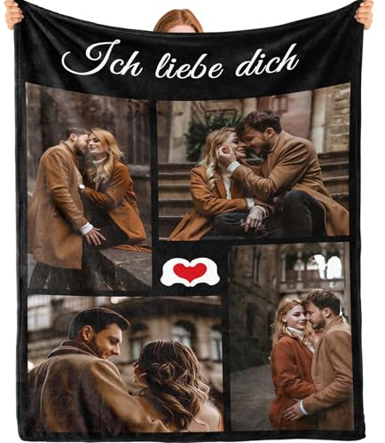 Bemaystar Personalisierte Decke mit Foto und Text – Fotodecke Selbst Gestalten Personalisierte Geschenke für Familie Paare Muttertag Frauen/Männer - 4 Fotos