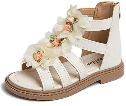 OBiQuzz - Sandales d'été pour bébé - Sandales romaines hautes avec fermeture éclair - Chaussures antidérapantes pour bébé, Blanc., 35 EU