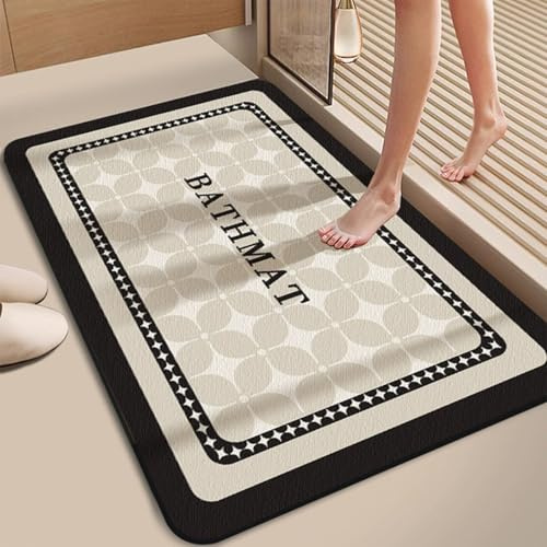 WJPUELUO Alfombra de Diatomeas para Baño-Tapete de Ducha de Secado Rápido,Almohadillas de umbral,Ultra Absorbente & Antideslizante,Ideal para Ducha y WC,Moderno y sencillo,Fácil de Limpiar ,D,50*80cm