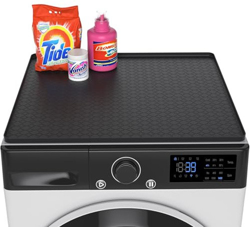 Iycnkok Washer Dryer Cover for The Top - Black 27''x 27'' Silicone Protector Mat for Washing Machine Countertop - Non-Slip Rubber Waterproof Dustproof Ideal for Laundry Kitchen 1 Piece