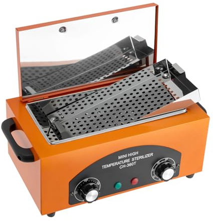 Sterilisator für Beauty & Friseursalon, 300W Heißluft-Desinfektionsgerät, 1,5L, 122–428°F, Timer, Schwarz/Grün/Orange – Für Edelstahl, Scheren, Maniküre-Werkzeuge (Orange)