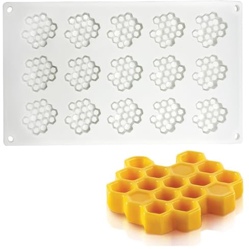 Silicone Honeycomb Molds for Chocolate Cupcake Topper 15 Cavity Honeycomb Fondant Molds for Candy Cake Decoration Honey Comb Soap DIY Crafts Resin Casting Mould