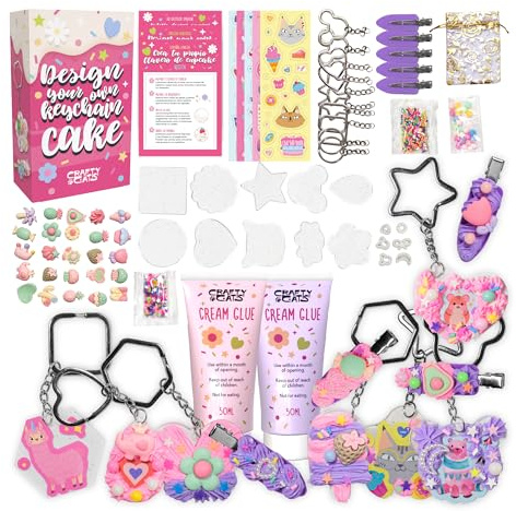 CRAFTY CATS Kit DIY Colgantes Cupcake y Horquillas 60 piezas 2×50 ml pegamento crema, boquillas, 10 charms, anillas y 5 horquillas Joyeria infantil y accesorios para regalar Kit de manualidades