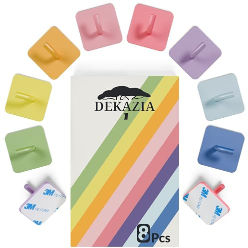 DEKAZIA® 8-Pack Kids Coat Hooks Rainbow Pastel – Children's Wardrobe Hooks Wall Hooks Adhesive Hooks Kids Room Self-Adhesive No Drilling