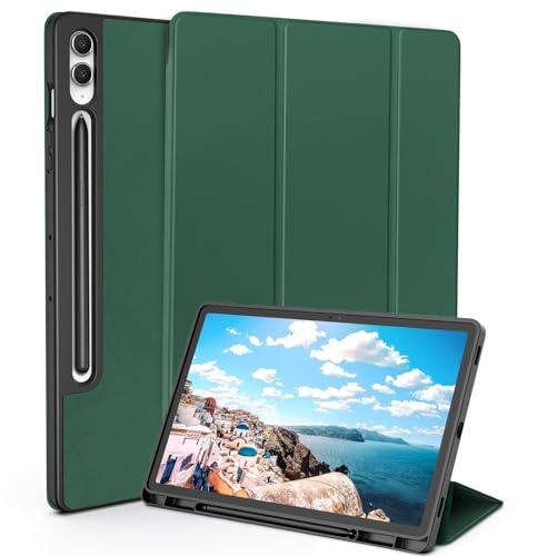 TXWLLIU Funda para Samsung Galaxy Tab S10 Plus/S9 FE+/S9 Plus 12,4 Pulgadas con Soporte para S Pen, Funda Protectora Ultrafina con Tres Pliegues, Activación/Suspensión Automática, Verde Medianoche