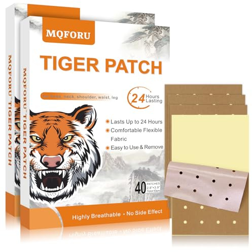 MQFORU Tiger Patches, 80 Pcs Chinese Tiger Plaster, Natural Herbal Adhesive Plasters for Muscle Joint Purposes, Maximum Strength Knee Patches for Back Shoulder Neck