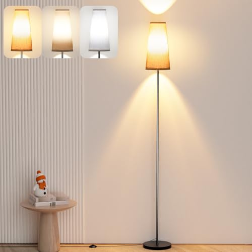LED Floor Lamp, 67 Modern Reading Standing Lamp with 9W LED Bulb, Foot Switch, 3 Color Temperature Tall Lamp with Linen Lampshade, Floor Lamps for Living Room, Bedroom, Office