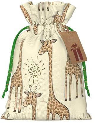 Bolsas de regalo con cordón de Navidad dibujadas a mano, con estampado de jirafas, saco festivo de Navidad, fiesta de cumpleaños, embalaje de regalo
