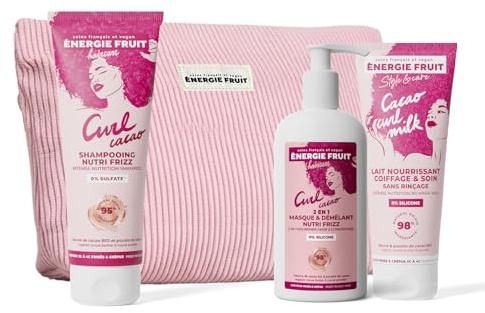 ENERGIE FRUIT – Coffret Cadeaux Curl Routine Cheveux Frisés à Crépus – Nutrition Intense – Trio Shampoing, Masque Nourrissant & Lait Coiffant – Définition & Anti-Frizz – Trousse Offerte