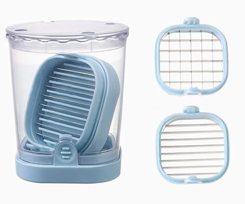 tagliaverdure, Affettatrice for frutta - 2 in 1, taglierina ad alta velocità for fragole, banane, uva, uova ecc. Tagliaverdure in acciaio inossidabile(Light Blue)