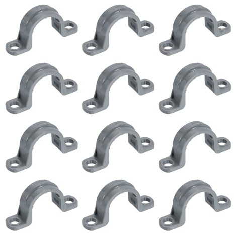 sourcing map Lot de 12 sangles de tuyau en PVC de 1,27 cm, colliers de serrage à double trou en forme de U avec nervures antidérapantes pour fixation de tuyau, tube, câble (gris)
