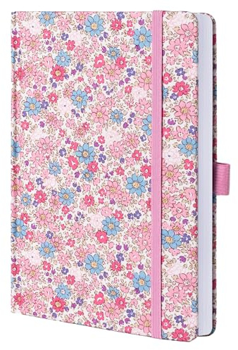 MGGAO Cuaderno Rayado, Cuaderno de Tela A5 para Mujeres y Niñas | Cuadernos Florales Bonitos para Escribir, Diario con Líneas College con 192 Páginas Numeradas, Papel Grueso de 100 GSM