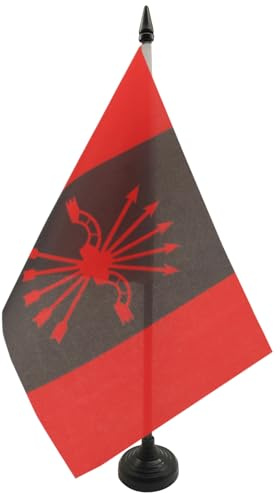 AZ FLAG Drapeau de Table Phalange espagnole 21x14 cm Socle Plastique | Usage intérieur Drapeau de bureau des phalangistes finition cousue et bords renforcés polyester 100D