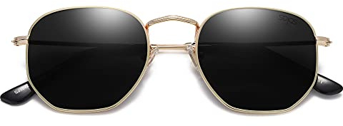 SOJOS Small Square Polarized Sunglasses for Men and Women Polygon Mirrored Lens SJ1072 Gold Frame/Grey Lens