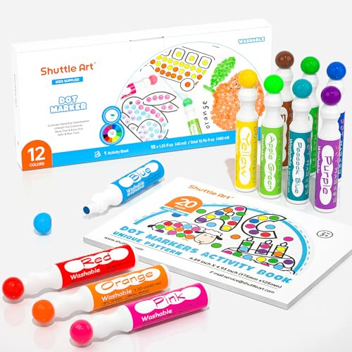 Shuttle Art 12 Pennarello Bingo Lavabile per Bambini 40 ml con 30 colori Bingo Daubers Pennarelli Dots Unici con Libro da Colorare per Attività d’Arte, Non Tossico Colori per Bambini dai 3 anni in su