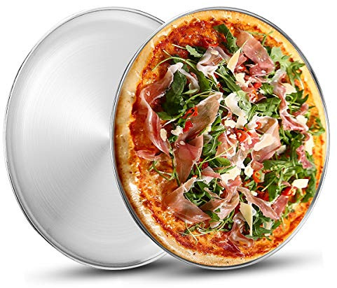 Stainless Steel Pizza Pan 13½ inch, Deedro Round Pizza Tray Pizza Baking Sheet, Healthy Pizza Baking Pan Pizza Serving Tray Crisper Pan, Dishwasher Safe, 2 Pack
