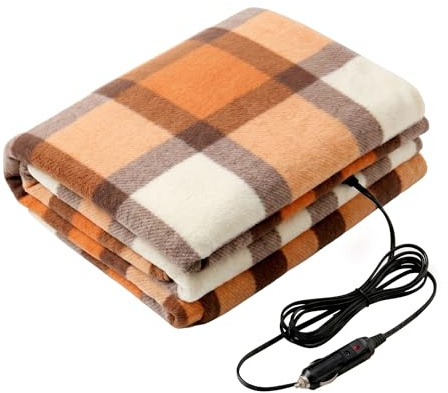 Stalwart 75-BP1011 Electric Blanket-Heated 12V Polar Fleece Travel Throw for Car, Truck & RV-for Cold Weather, Tailgating & Emergency Kit (Orange), 43 inch