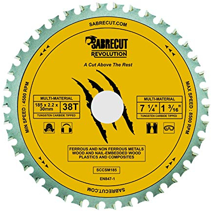 1 x SabreCut SCCSM185_38 185mm 38T x 30mm 25.4mm 20mm 16mm Bore Multi-Material Metal Wood Plastic Circular Saw Blade
