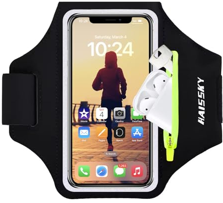 Cell Phone Running Armband with Zipper Pocket Armband Case Running Holder for iPhone 16 Pro Max/15/14 Pro Max/13/12 /11 Pro Max/XS/XR,Galaxy S20 S10,Sweatproof Arm Band with Card/Key Bag