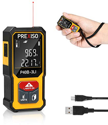 PREXISO Mini Laser Measurement Tool, 135Ft Rechargeable Laser Distance Meter Ft/Ft+in/in/M Unit, Laser Measure with High Accuracy, Pythagorean, Distance, Area, Volume Modes