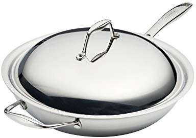Tramontina Signature Tri-Ply Clad Stainless Steel 12.5-Inch Wok with lid, Induction-Ready, Dishwasher-Safe, NSF-Certified, Made in Brazil