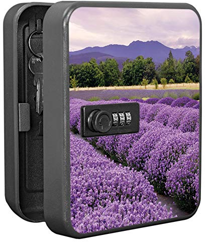 banjado Burg-Wächter Schlüsselkasten abschließbar für 20 Schlüssel/Schlüsselbox mit Zahlenschloss 16x20x8cm groß/Schlüsselaufbewahrung aus Stahlblech schwarz/Motiv Lavendel 1