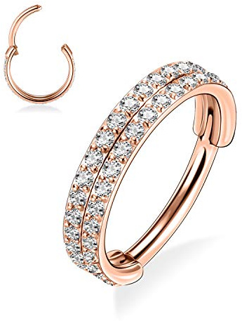 hengkaixuan 16G CZ Nasenringe 316L doppelt gestapelte Septum-Ohrmanschette Helix Clicker Scharnierring Unisex-Creolen Septum-Piercing-Schmuck