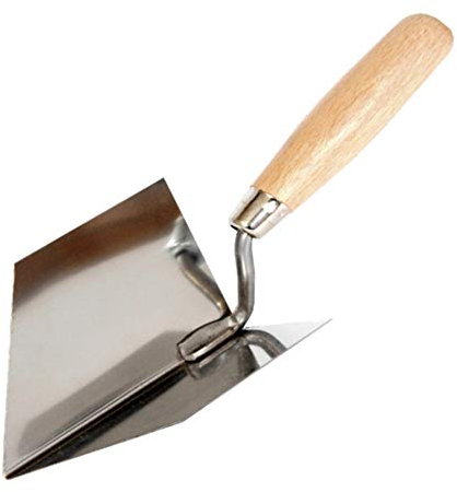 Toolty Stainless Steel Lining, Plastering Trowel - Internal Corner Trowel - 120x75mm - Wooden Handle - for Brickwork and Plastering - DIY - TLTY-0807