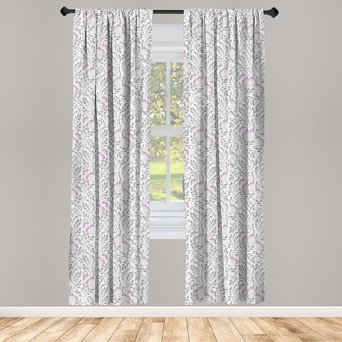 ABAKUHAUS Jahrgang Vorhänge, Gardinen, Frühling Sprigs Beeren, Fensterbehandlungen für Wohnzimmer Schlafzimmer Dekor, 2 Stück 75 cm b x 225 cm h,Pale Grau Mauve Grau